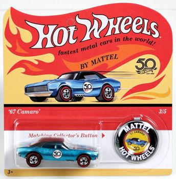 Hot Wheels '67 Camaro 50th Anniversary w/metal button #FTX86 New NRFP Aqua 1:64