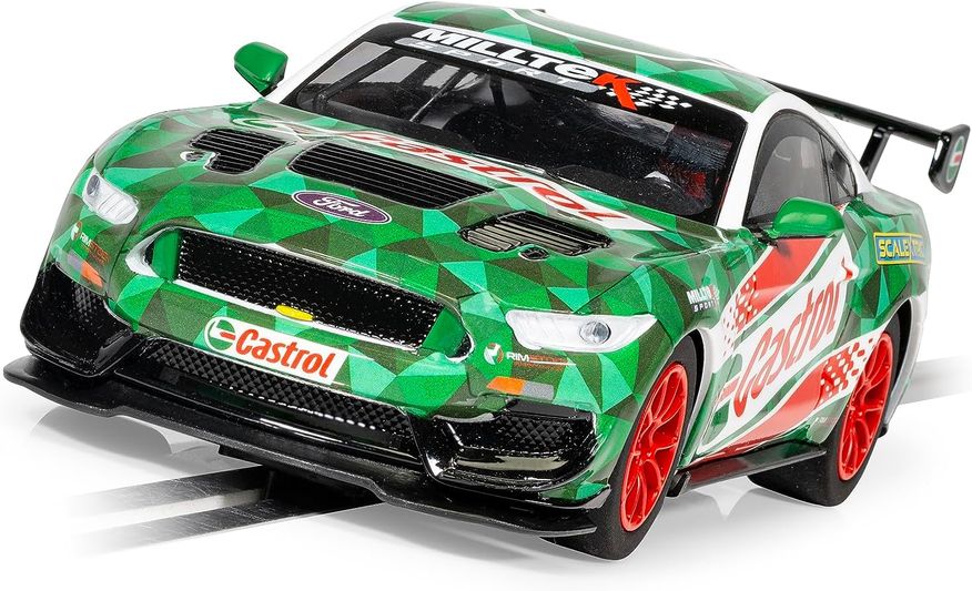 Scalextric Ford Mustang GT4 Castrol 1:32 Drift 360 Guideblade Slot Race Car C4327