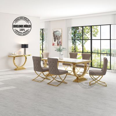 Produktbild f&ouml;r Petra Matbord + 6 Castello Stolar gr&aring;beige / Guld