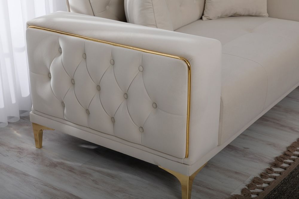 Produktbild f&ouml;r Madeleine Soffgrupp i beige sammet med guld ben
