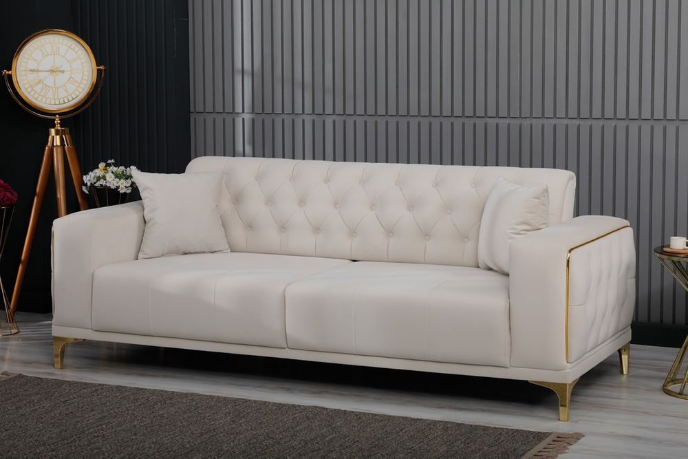 Produktbild f&ouml;r Madeleine Soffgrupp i beige sammet med guld ben