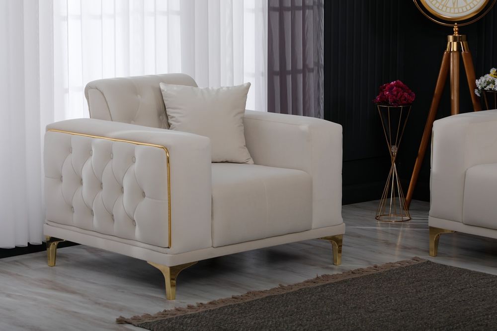 Produktbild f&ouml;r Madeleine Soffgrupp i beige sammet med guld ben