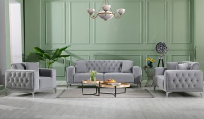 Produktbild f&ouml;r Madeleine soffgrupp i gr&aring; sammet