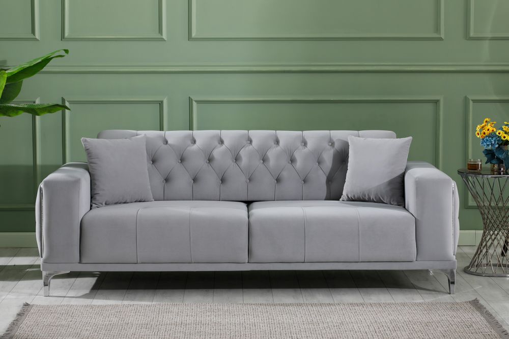 Produktbild f&ouml;r Madeleine soffgrupp i gr&aring; sammet