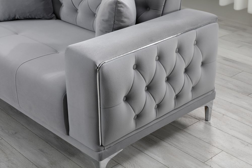 Produktbild f&ouml;r Madeleine soffgrupp i gr&aring; sammet