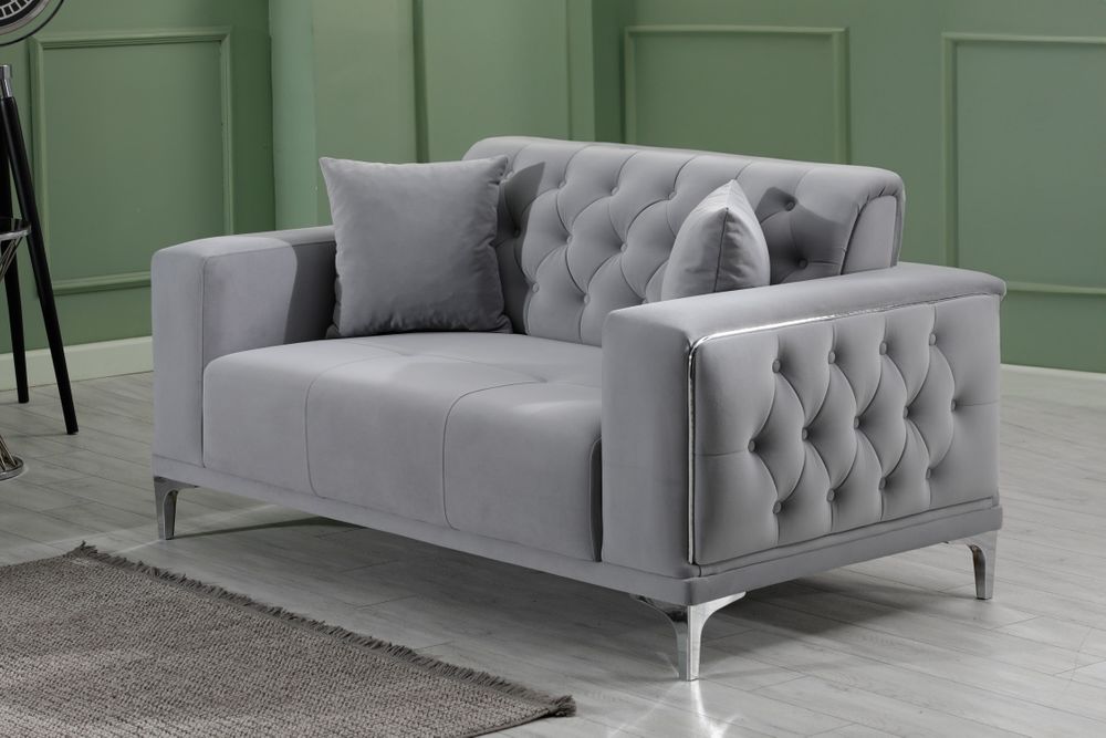 Produktbild f&ouml;r Madeleine soffgrupp i gr&aring; sammet