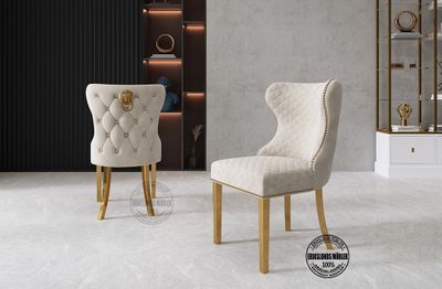 Produktbild för Laura stol beige sammet guld ben 