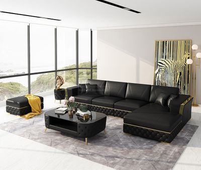 Produktbild f&ouml;r Divansoffa Rose h&ouml;ger svart l&auml;der