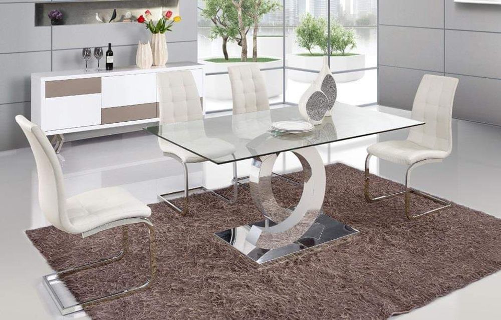 Greta matbord silver med 6 st stolar i läder 