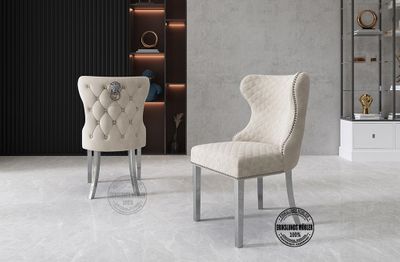 Produktbild för Laura stol beige sammet silver ben 