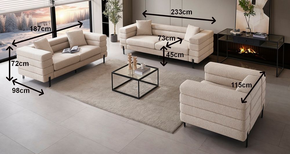 Produktbild för Bella soffgrupp beige tyg