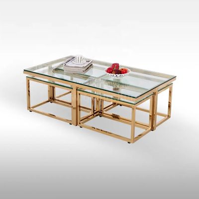 Produktbild för Carmel soffbord 140 cm champagne-guld med glasskiva 