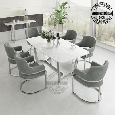 Paris matbord i silver med 6 st stolar i grå sammet 