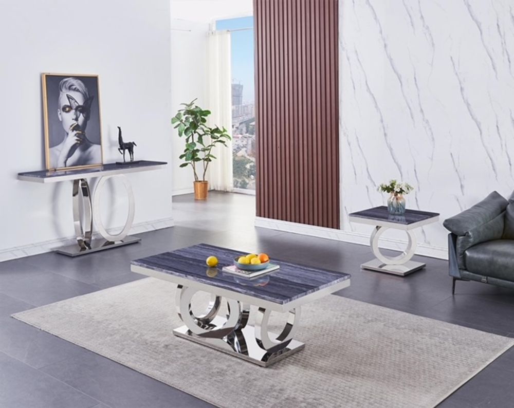 Produktbild för Castello Sidobord i silver färg med grå marmorskiva