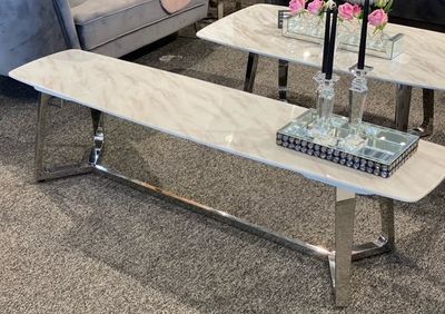 Produktbild för Paris TV-Bänk i silver färg med marmorskiva