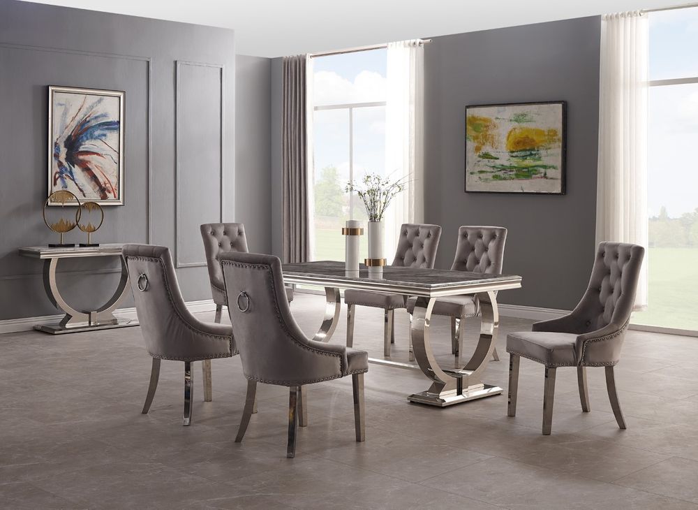 Petra matbord med 6 st Elmar stolar i mörk-grå sammet 