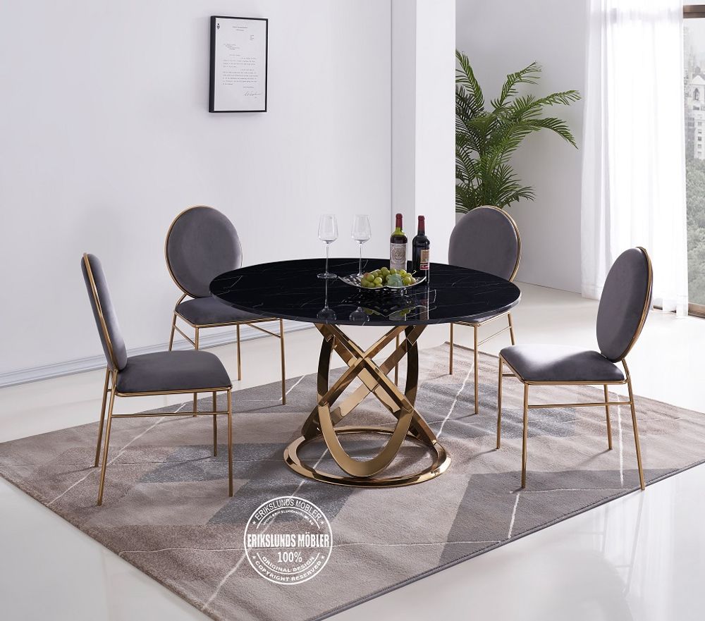 Lucia matbord guld med svart marmorskiva+ 6 st Lucia stolar