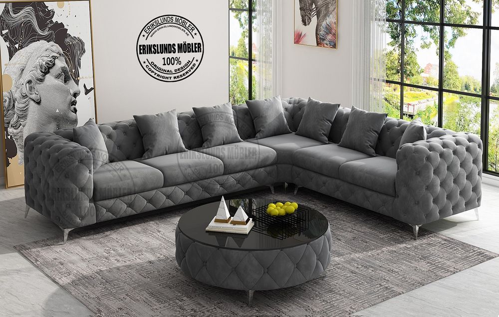 Produktbild för Latino hörnsoffa mörkgrå med silver ben 