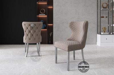 Produktbild för Laura stol gråbeige sammet silver ben 
