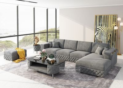 Produktbild f&ouml;r Divansoffa Rose h&ouml;gerdivan m&ouml;rkgr&aring; sammet silver ben  