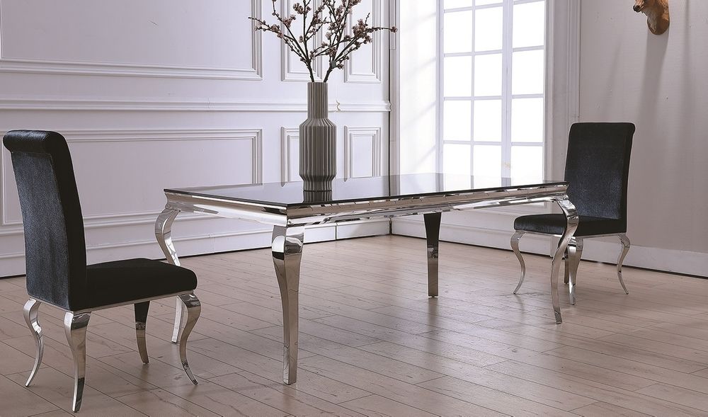 Cast matbord i silver färg med glasskiva 