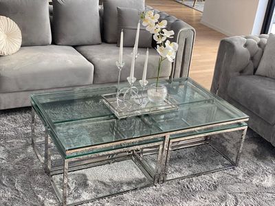 Produktbild för Carmel soffbord 140 cm silver med glasskiva 