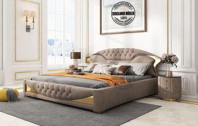 Produktbild f&ouml;r Mona s&auml;ngram i gr&aring;beige sammet guld ben