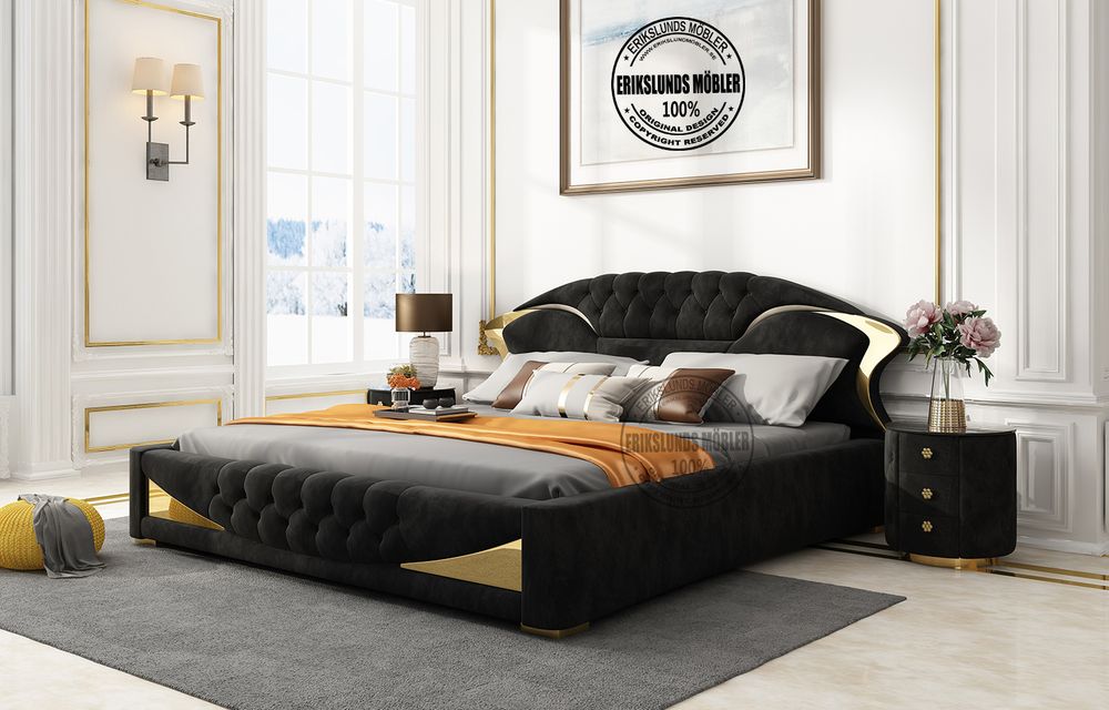 Produktbild f&ouml;r Mona s&auml;ngram svart sammet med guld ben