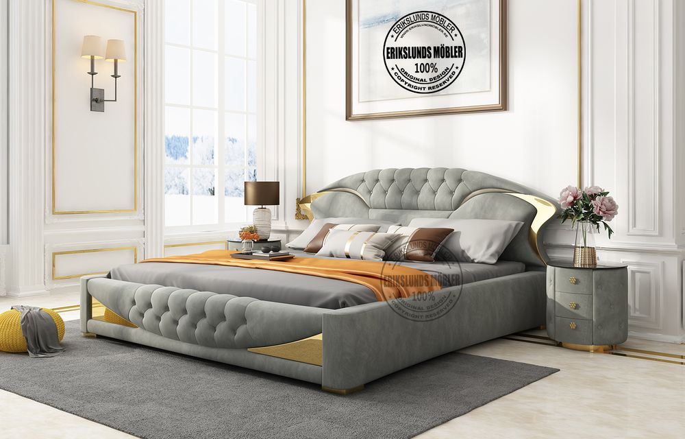 Produktbild f&ouml;r Mona s&auml;ngram gr&aring; sammet med guld ben 