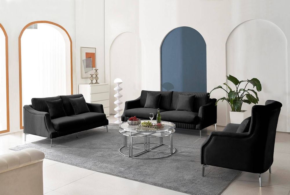 Produktbild för Sandra soffgrupp 3+2+1 svart sammet silver ben 