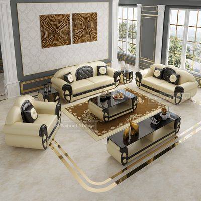 Produktbild för Milano soffgrupp 3+2+1 i beige / svart läder
