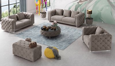 Kiev soffgrupp 3+2+1 grå-beige sammet 