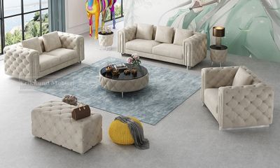 Kiev soffgrupp 3+2+1 beige sammet 