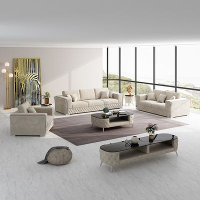 Produktbild för Rose soffgrupp 3+2+1 beige sammet  