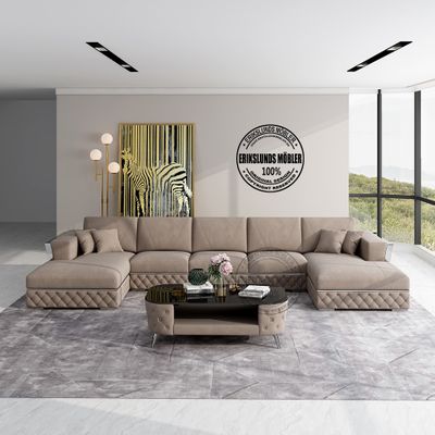 Produktbild för Rose XXL divansoffa i grå-beige sammet med silver ben