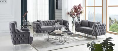 Produktbild f&ouml;r Lina soffgrupp i m&ouml;rkgr&aring; sammet med silver ben