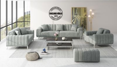 Produktbild för Dream soffgrupp 3+2+1 grå sammet silver ben