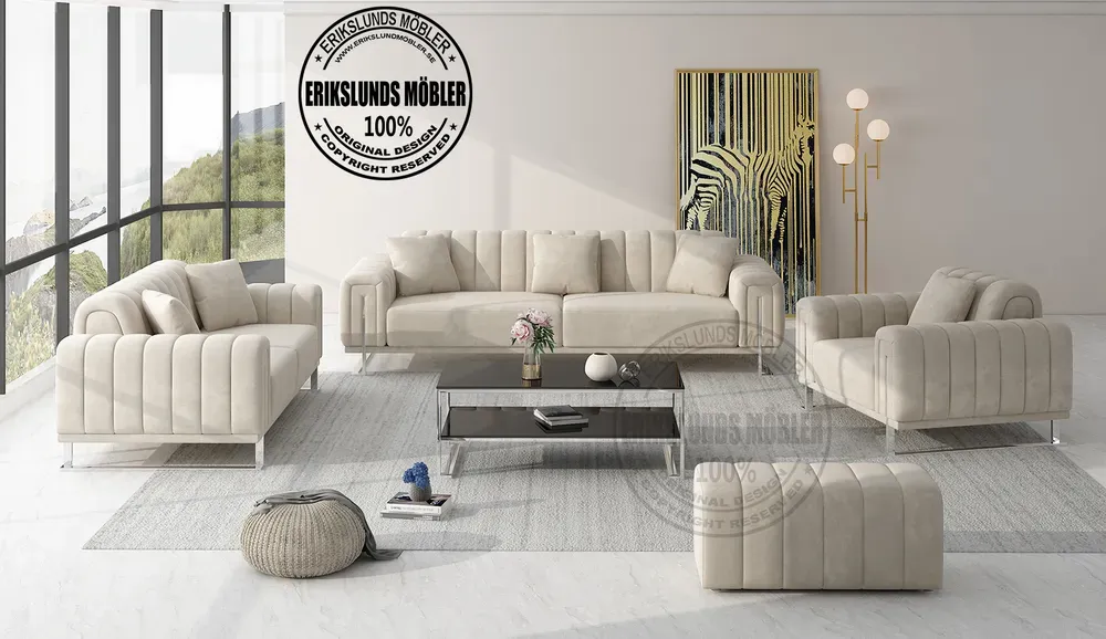 Produktbild för Dream soffgrupp 3+2+1 i beige sammet silver ben
