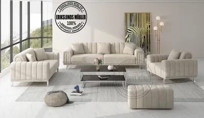 Produktbild för Dream soffgrupp 3+2+1 i beige sammet silver ben