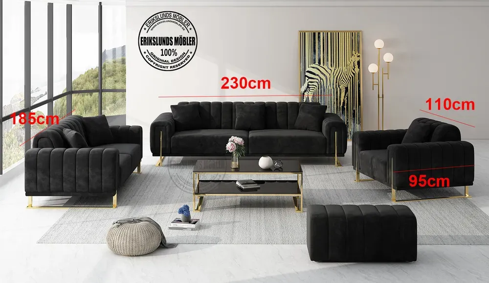 Produktbild för Dream soffgrupp 3+2+1 i beige sammet silver ben