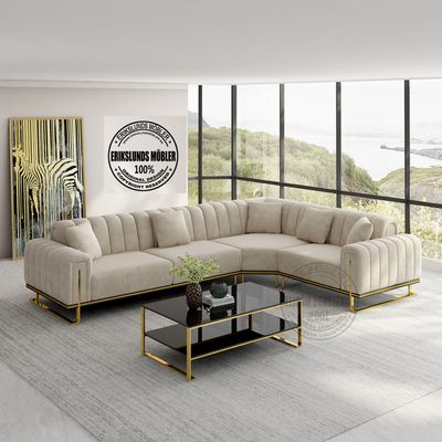 Produktbild för Dream hörnsoffa beige sammet guld ben