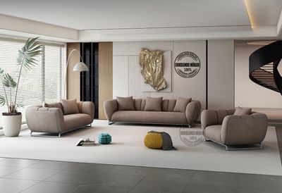 Produktbild för Hills soffgrupp 3+2+1 mörkgrå sammet med silver ben