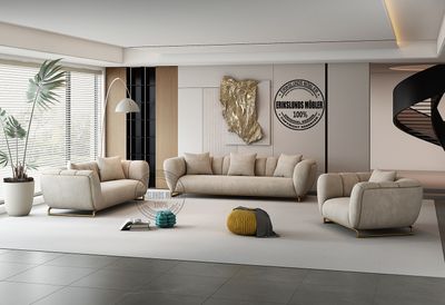 Produktbild för Soffgrupp Hills i beige sammet med guld ben