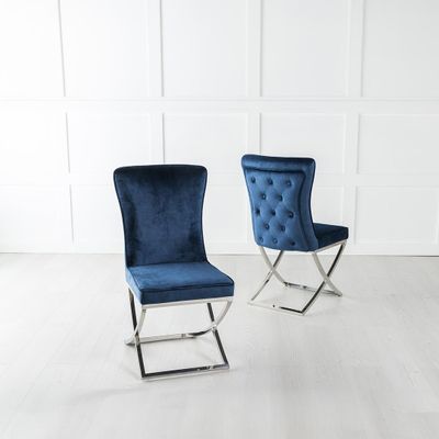 Produktbild f&ouml;r Castello stol i m&ouml;rkbl&aring; sammet med silver ben 