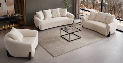 Produktbild för Hampton Soffgrupp 3+2+1 Ivory Boucle