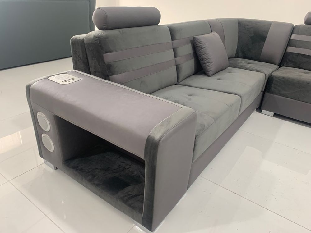 Panama XXL höger divan grå-sammet/grå-läder 