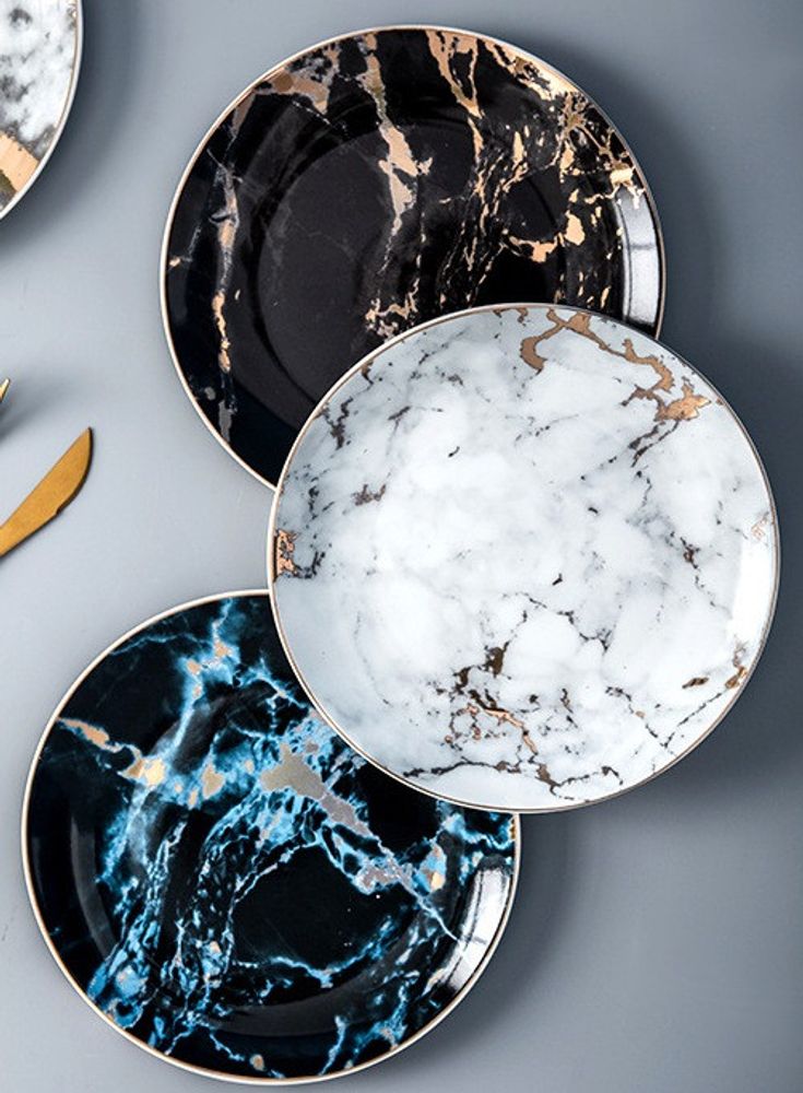 Produktbild för Tallrik Blue/ Svart marmor 