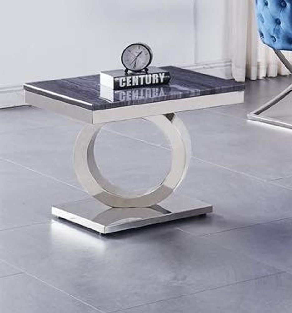 Produktbild för Castello Sidobord i silver färg med grå marmorskiva