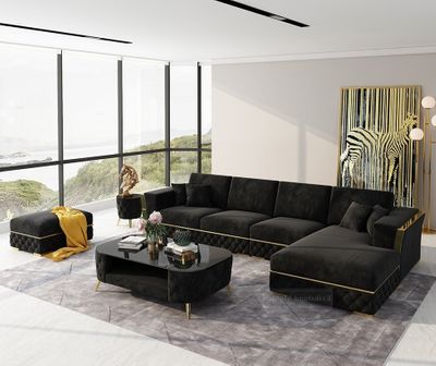 Produktbild för Divansoffa Rose höger svart sammet 