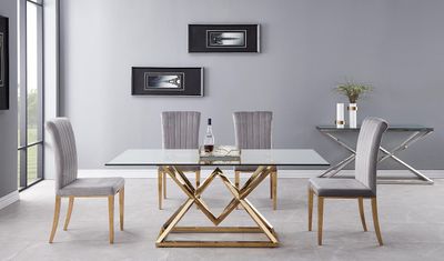 Produktbild för Bella matbord med 6 stolar guld 